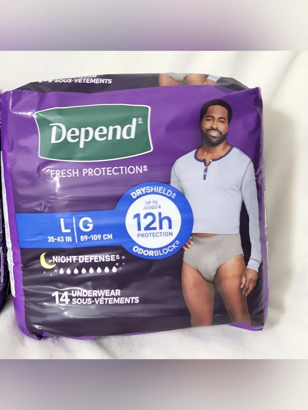 Depend Fresh Protection Night Defense Underwear Men L/G Gray 14 CT (2 pack)
